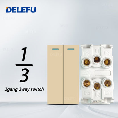 DELEFU Brasil 10A 20A Padrão Combinação Livre Ouro 118mm * 72mm DIY Switch CAT6 Computador TV Telefone Satélite Tomada de Parede