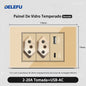 DELEFU 4*2 Ouro Temperado Vidro Brasil Soquete Padrão Duplo Usb Tipo C Parede Soquete Interruptor 10A 20A