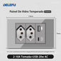 DELEFU 4*2 Vidro Temperado Cinza Brasil Soquete Padrão Duplo Usb Tipo C Parede Soquete Interruptor 10A 20A