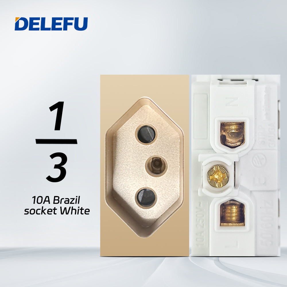 DELEFU Brasil 10A 20A Padrão Combinação Livre Ouro 118mm * 72mm DIY Switch CAT6 Computador TV Telefone Satélite Tomada de Parede