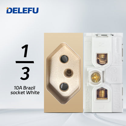 DELEFU Brasil 10A 20A Padrão Combinação Livre Ouro 118mm * 72mm DIY Switch CAT6 Computador TV Telefone Satélite Tomada de Parede