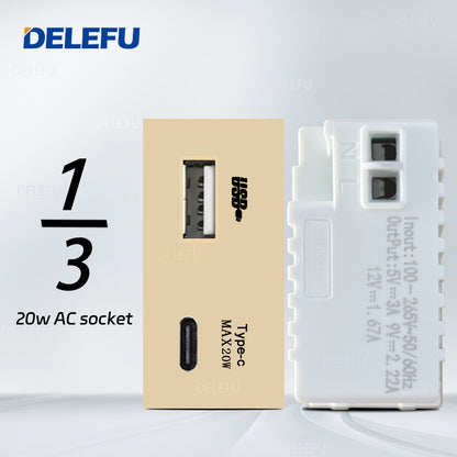 DELEFU Brasil 10A 20A Padrão Combinação Livre Ouro 118mm * 72mm DIY Switch CAT6 Computador TV Telefone Satélite Tomada de Parede