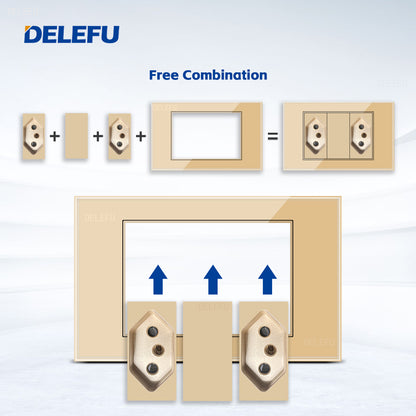 DELEFU 4*2 Ouro Temperado Vidro Brasil Soquete Padrão Duplo Usb Tipo C Parede Soquete Interruptor 10A 20A