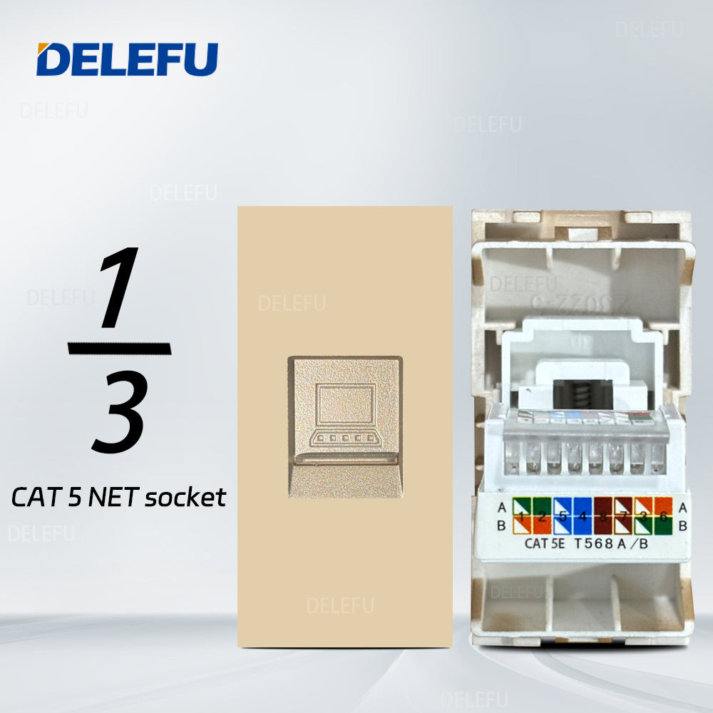 DELEFU Brasil 10A 20A Padrão Combinação Livre Ouro 118mm * 72mm DIY Switch CAT6 Computador TV Telefone Satélite Tomada de Parede